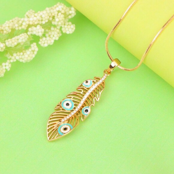 "Elegant Peacock Feather Evil Eye Pendant, XPPT1318 - Picture 2 of 12